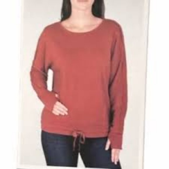 NWT SEVEN7 DOLMAN POCKET TIE FRONT THUMB-HOLSTER SWEATSHIRT MARSALA SMALL - Picture 3 of 11
